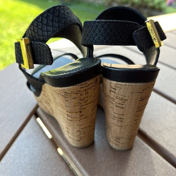 Calvin Klein Black Tan Wedge Sandals Nadin Size 7.5 - Picture 3 of 5